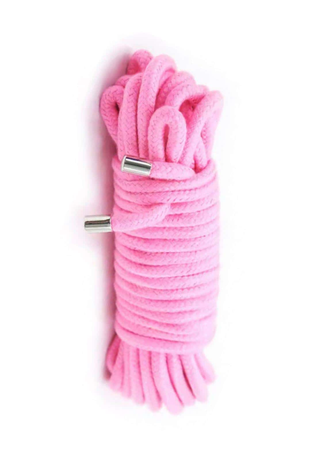 Ein pinkes bondage seil 20 meter lang mit silbernen metallenden ideal für gothic kleidung und horror styles